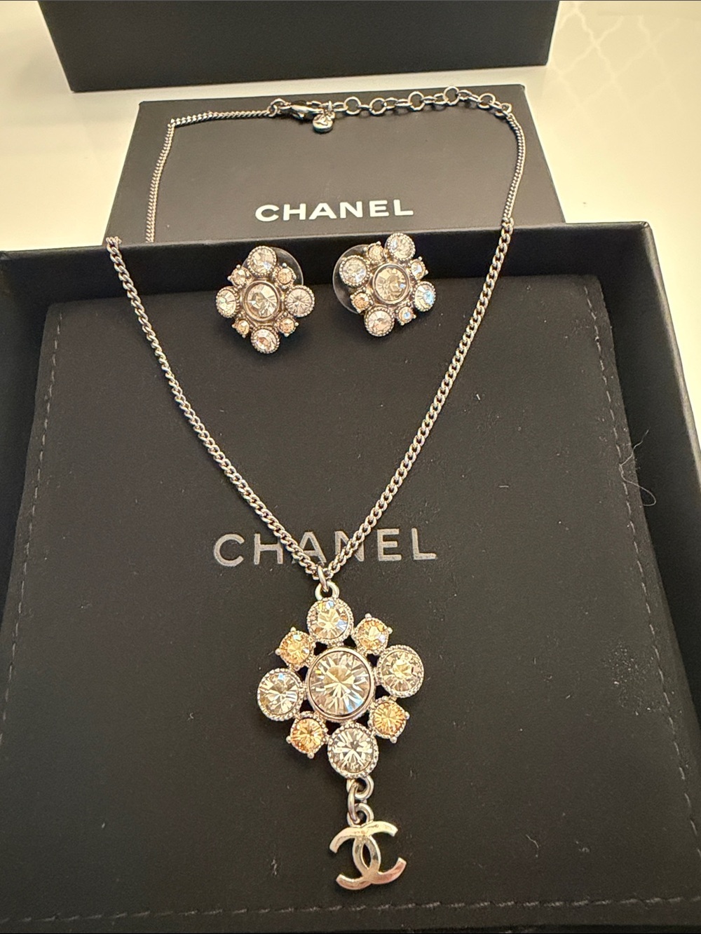 CHANEL Two-Tone Crystal Cluster SET
